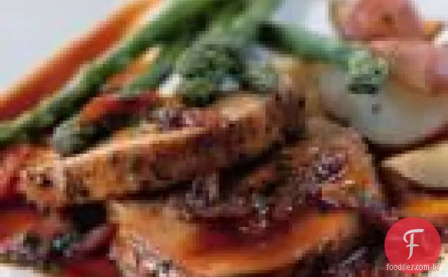 Carne de porco assada com Damasco Demi-glace