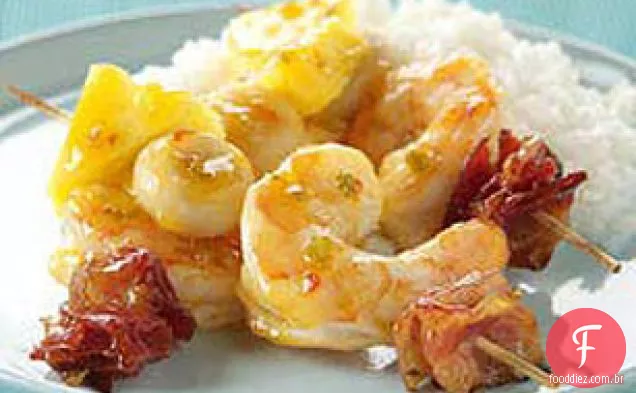 Camarão Agridoce E Bacon Kabobs