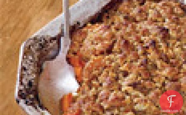 Inhames de Granada com xarope de bordo Blis e Streusel de açúcar de bordo