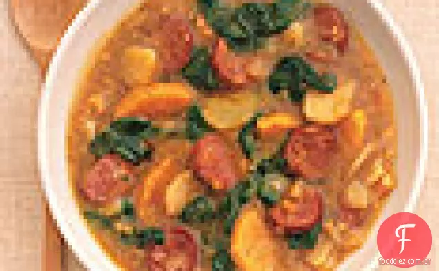 Sopa de batata doce e Salsicha