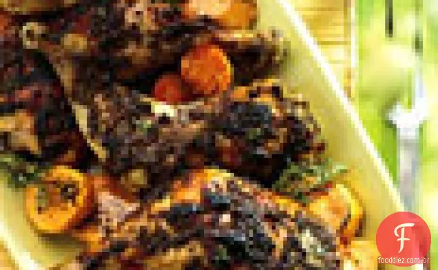 Frango assado com especiarias com Batata - Doce vitrificada com canela e mel