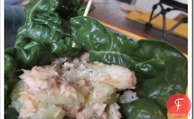 Envoltório Suíço Do Salmão Da Acelga + Do Pepino