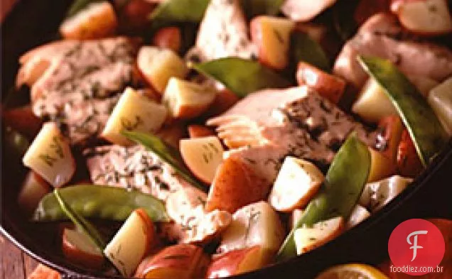 Salmão limão-endro com batatas vermelhas