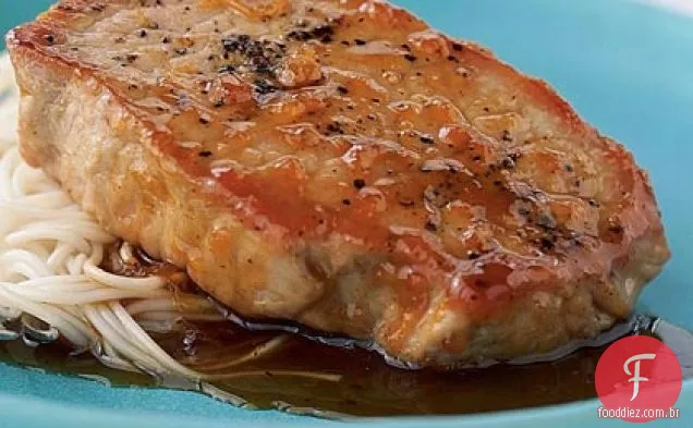 Costeletas de Porco de damasco-Hoisin com Somen