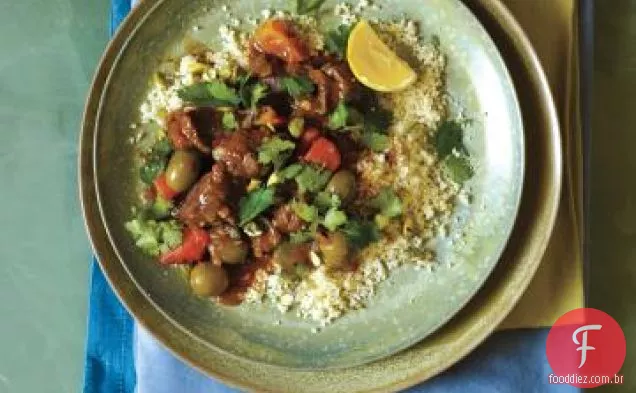 Cordeiro de fogão lento, Damasco e tagine de azeitona