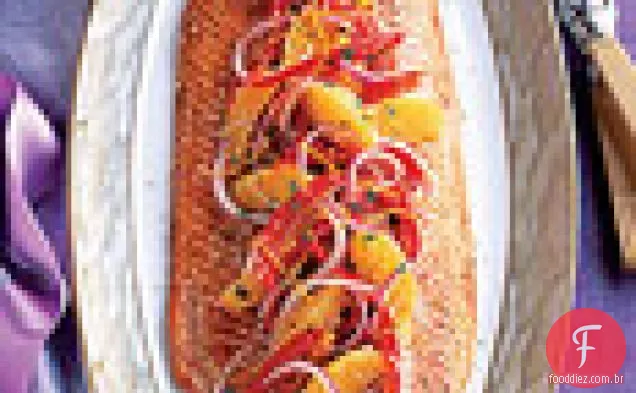 Salmão com gergelim e sabor laranja-gengibre