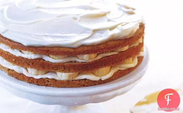 Bolo de camada de Banana com cobertura de Mascarpone
