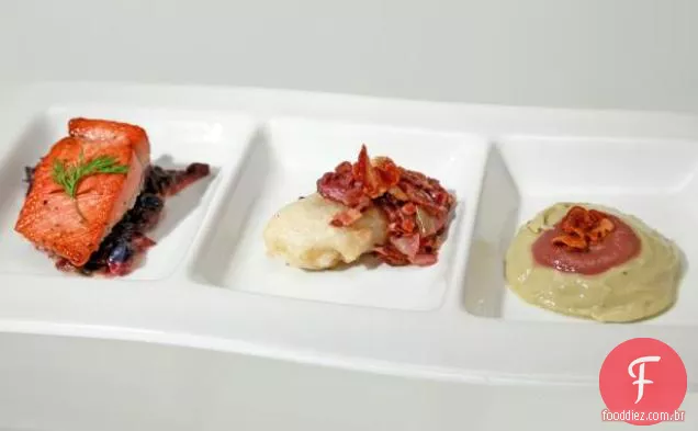 Mousse de banana-abacate com purê de cebola vermelha caramelizada