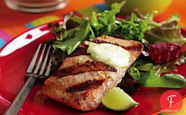 Salmão grelhado com maionese de wasabi-gengibre