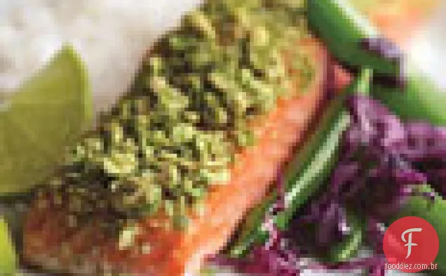 Salmão wasabi crocante com limão