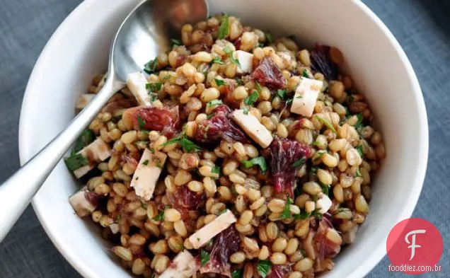 Salada De Baga De Trigo Com Laranjas De Sangue, Feta E Vinai De Cebola Roxa