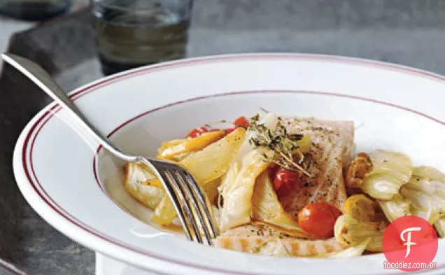 Salmão assado e legumes