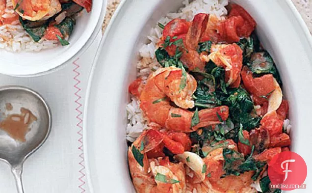 Camarão Scampi com espinafre