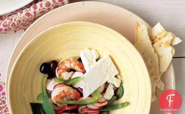 Camarão marinado com Salada mediterrânea
