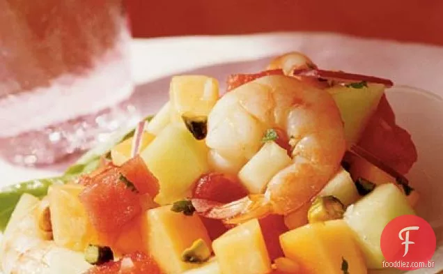 Salada de camarão e melão