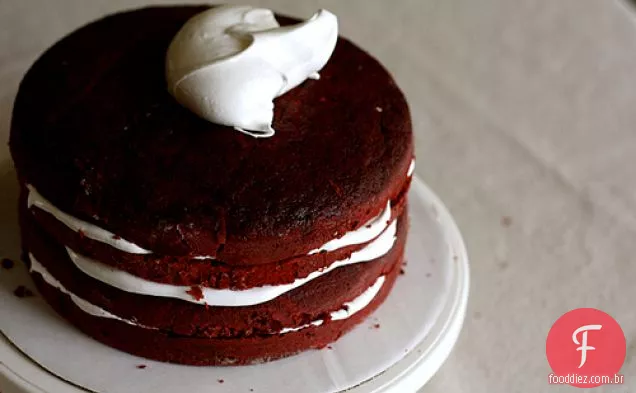Bolo De Veludo Vermelho Com Cobertura Branca Fofa E Coco Torrado