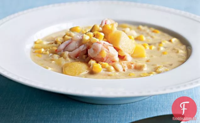 Coco, camarão e sopa de milho