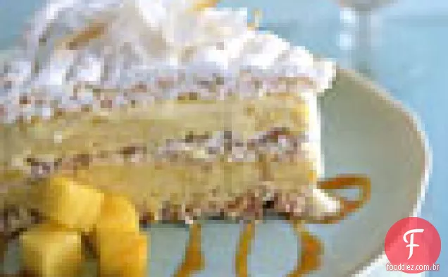 Dacquoise de coco torrado com sorvete de Abacaxi Laranja