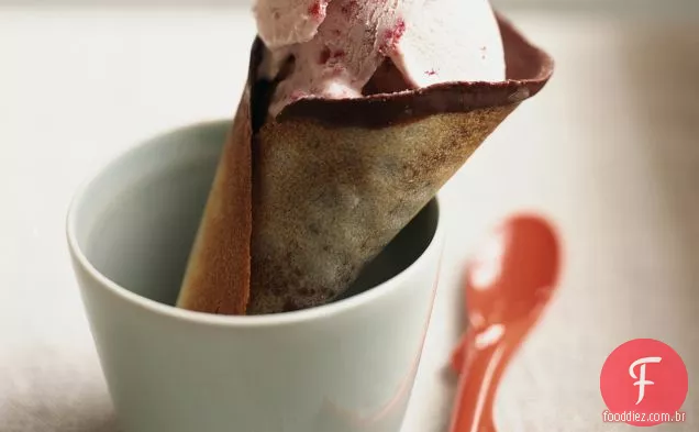 Sorvete em chocolate crocante-Cones de coco