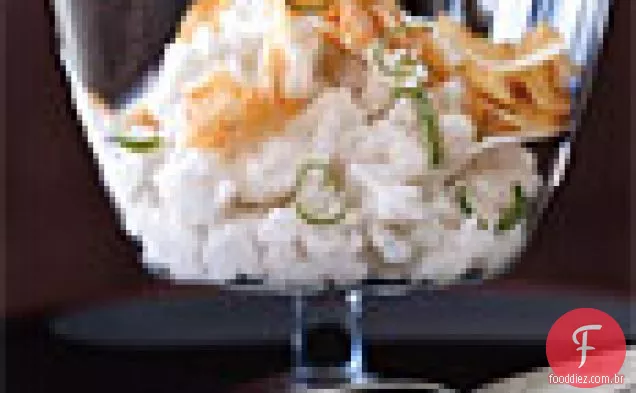 Pudins de arroz de coco com coco crocante