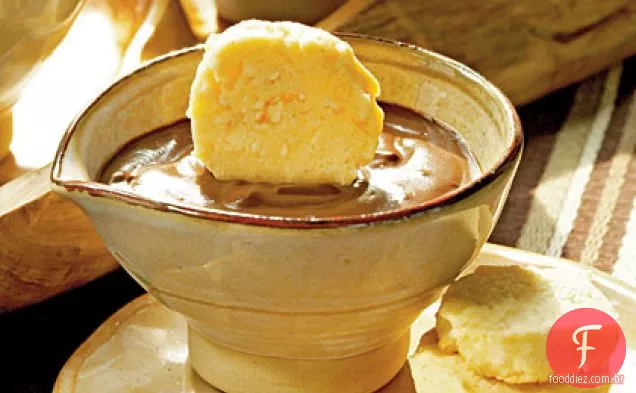 Chocolate-Espresso Pots de Crème com moedas de sementes Benne