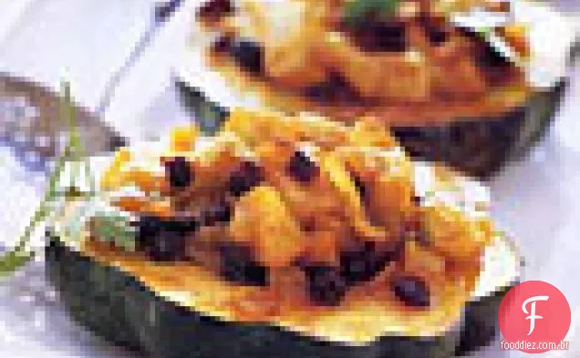 Anéis de abóbora de bolota recheados com maçã com manteiga de Curry