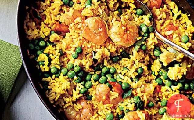Camarão com arroz de limão e açafrão