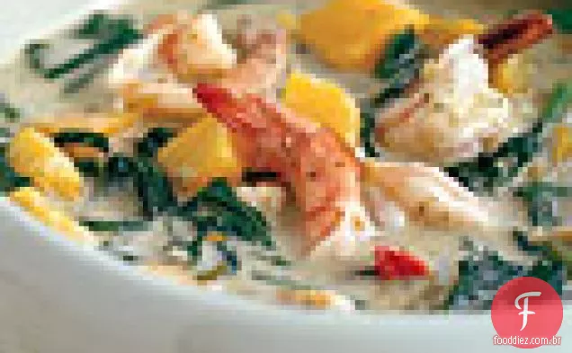 Curry de camarão com Yu Choy e abóbora Kabocha