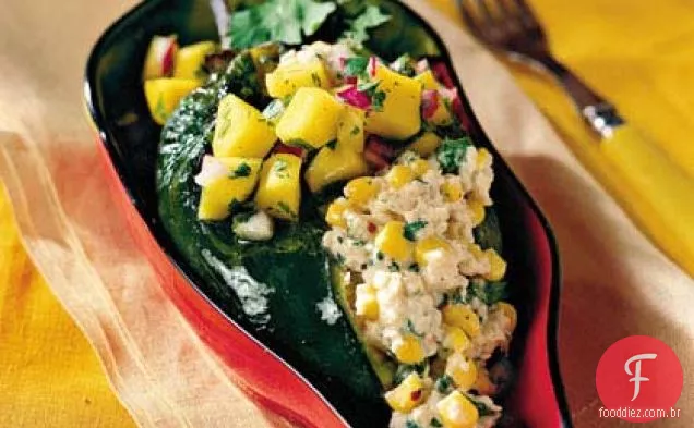 Queijo de caranguejo e cabra Poblanos com salsa de Manga