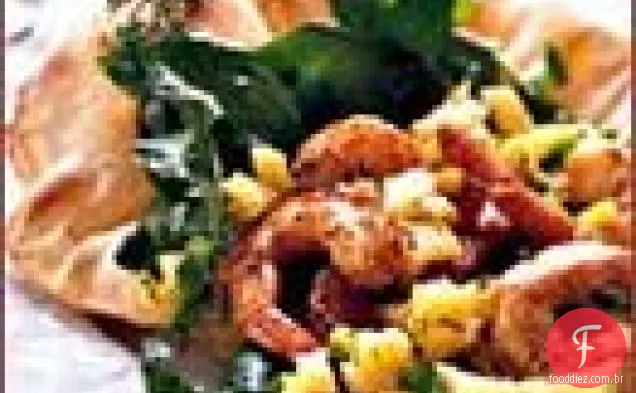 Camarão Altherr com abacaxi em Naan