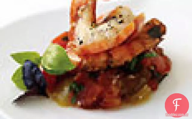 Camarão grelhado com Tartare de tomate Cherokee e Oxheart