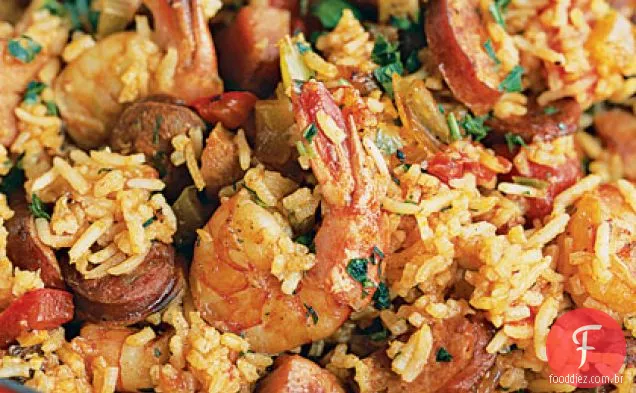 Camarão e Salsicha Jambalaya