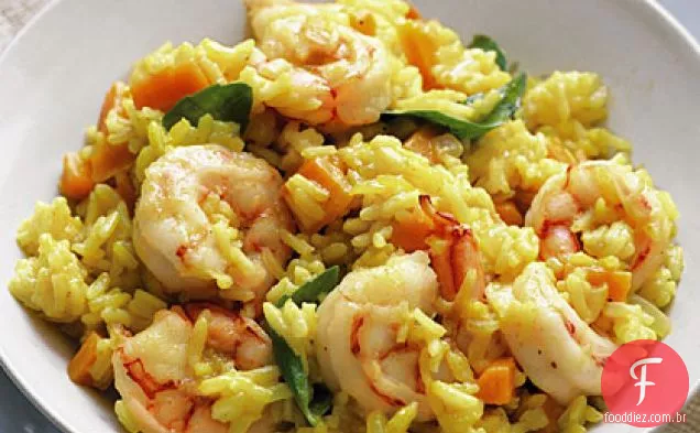 Arroz Curried com camarão