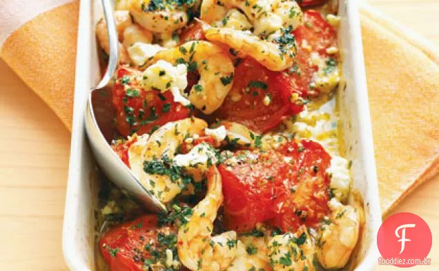 Tomates assados com camarão e queijo Feta