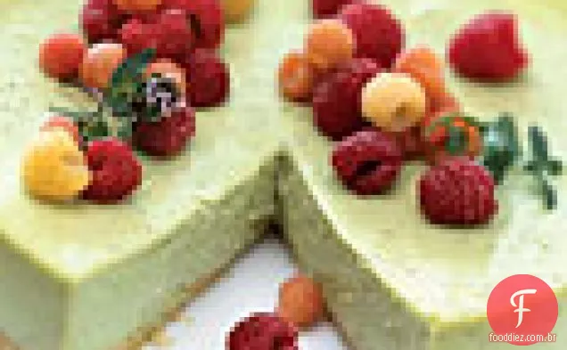 Cheesecake de chá verde com framboesas e framboesa-hortelã Tisane