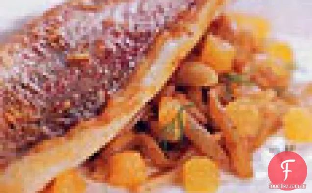 Filetes de pargo vermelho salteados com Erva-doce e laranja