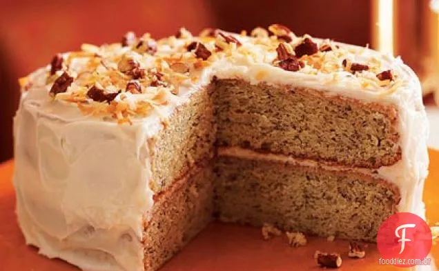 Bolo de camada de Banana com cobertura de Cream Cheese