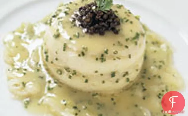 Timbales de sola e Vieira Mousseline com cebolinha Beurre Blanc