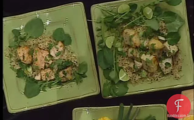 Espadarte Grelhado Suculento Kebabs Com Tequila E Lima Chave