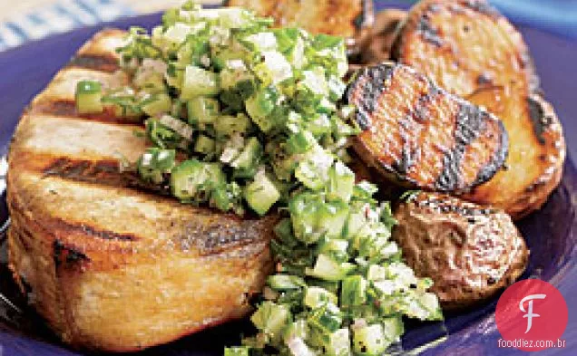 Espadarte Grelhado Com Molho De Limão, Endro E Pepino