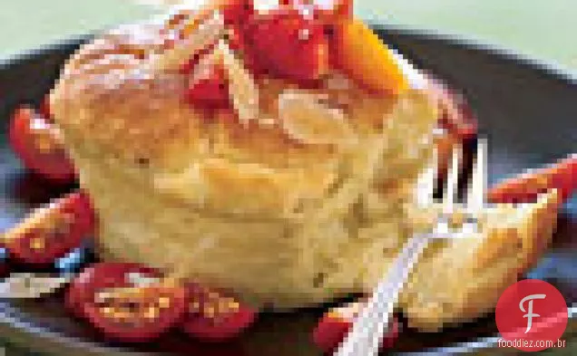 Souffles de grãos caídos com tomate e queijo de cabra