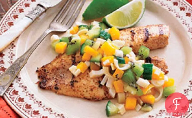 Tandoori tilápia com corações de salada de Palma