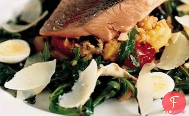 Truta Marinha Escalfada Com Batatas Novas Esmagadas, Parmesão E Foguete