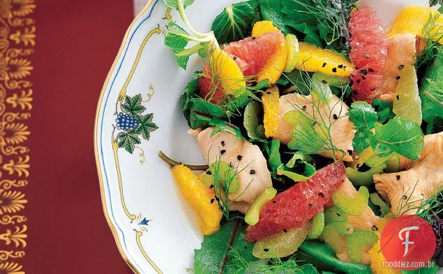 Salada cítrica e Mesclun com truta marinada