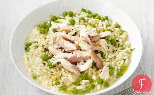 Arroz e ervilhas com truta