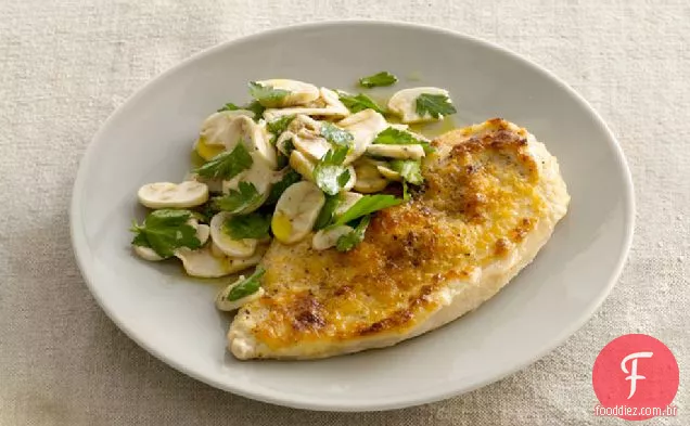 Pecorino - frango com crosta com salada de cogumelos
