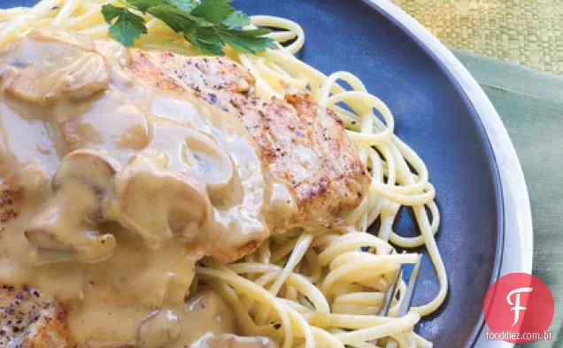 Frango com vinho branco e cogumelos