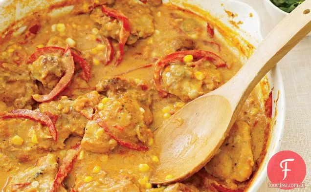 Coxas de frango assadas com Curry e iogurte