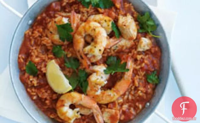 Frango, Camarão E Tomate Paella
