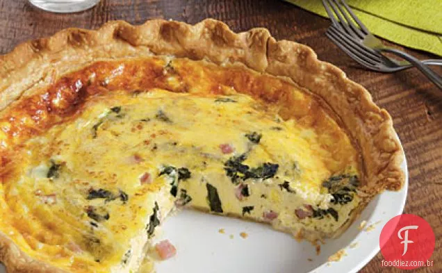 Quiche de presunto, suíço e espinafre